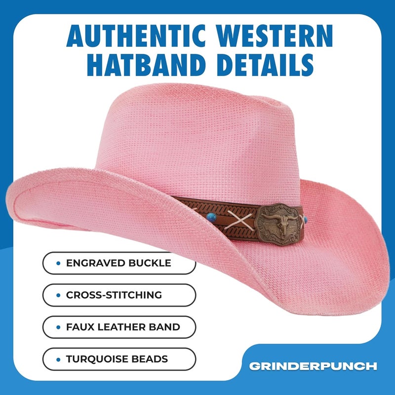 grinderPUNCH Western Outback Cowboy Hat Men's Women's Style Classic Straw Western Cowgirl Hat - Image 3
